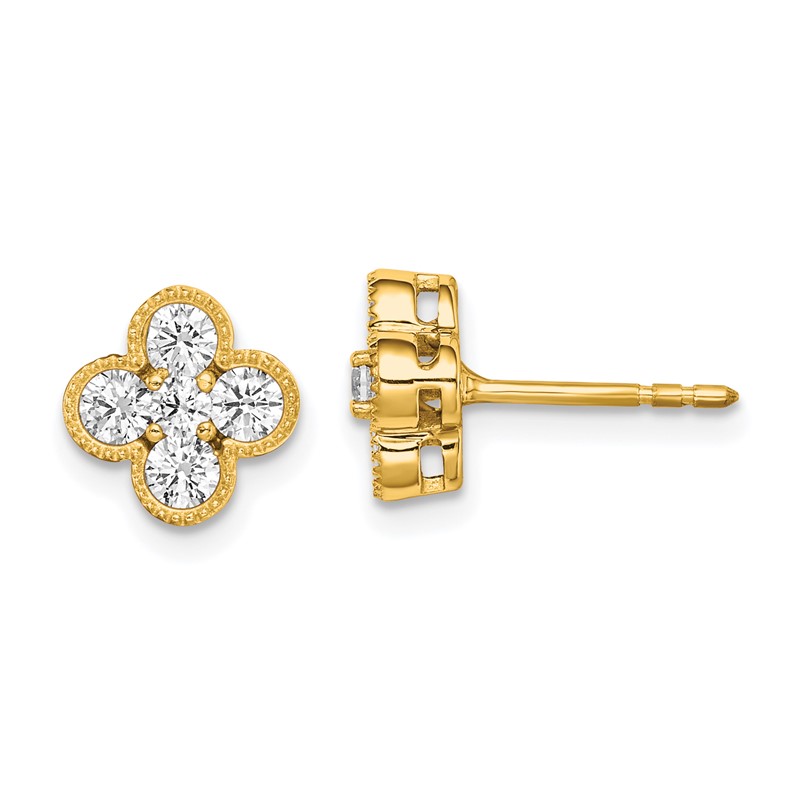 True Origin 14k 3/4 carat Lab Grown Diamond VS DEF Bloom Floral Post Earrings