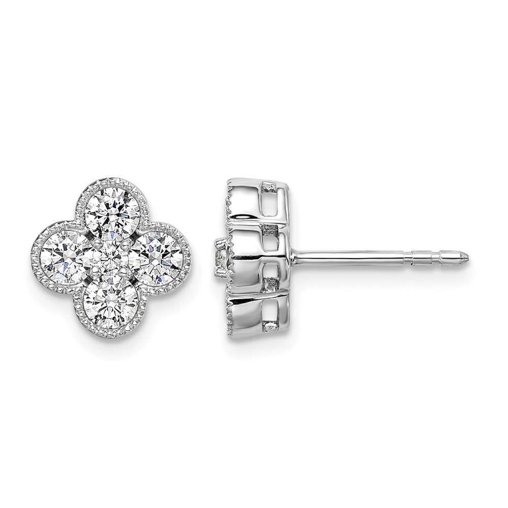 True Origin 14K White Gold 1 Carat Lab Grown Diamond VS+ F+ Complete Bloom Floral Earrings