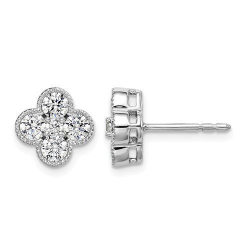 True Origin 14K White Gold 1 Carat Lab Grown Diamond VS+ F+ Complete Bloom Floral Earrings