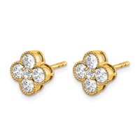 True Origin 14K Yellow Gold 1 Carat Lab Grown Diamond VS+ F+ Complete Bloom Floral Earrings view 2