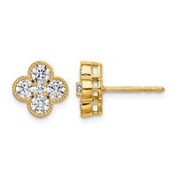 True Origin 14K Yellow Gold 1 Carat Lab Grown Diamond VS+ F+ Complete Bloom Floral Earrings view 1