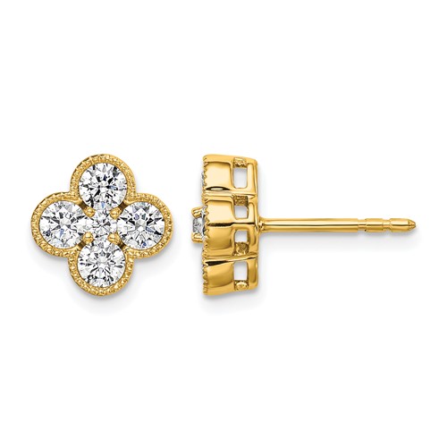 True Origin 14K Yellow Gold 1 Carat Lab Grown Diamond VS+ F+ Complete Bloom Floral Earrings