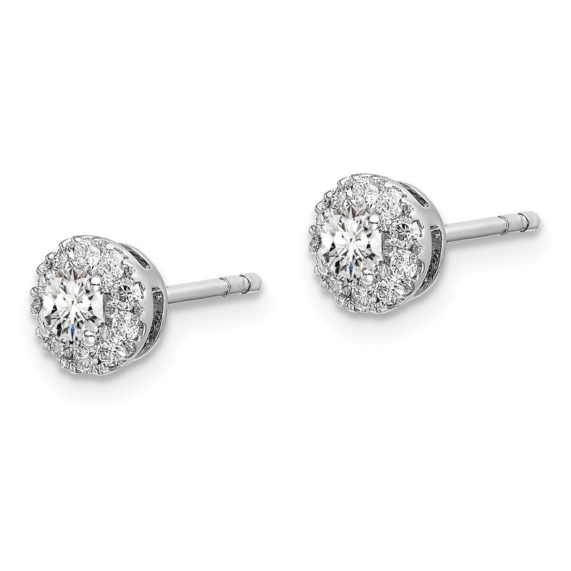 14k White Gold 1/2 carat Lab Grown Diamond VS/SI+ G+ Round Halo Post Earrings