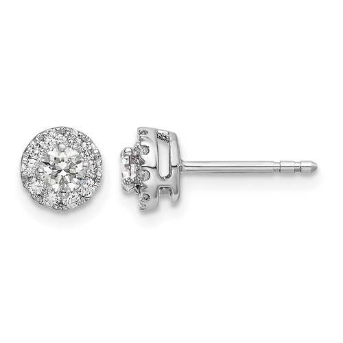 14K White Gold 0.50 Carat Lab Grown Diamond VS SI+ G+ Round Halo Post Earrings