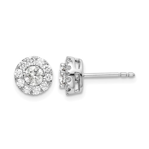 14K White Gold 0.75 Carat Lab Grown Diamond VS SI+ G+ Round Halo Post Earrings