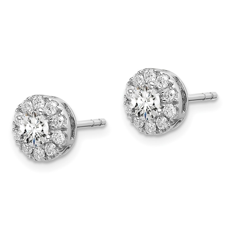14k White Gold 1 carat Lab Grown Diamond VS/SI+ G+ Round Halo Post Earrings