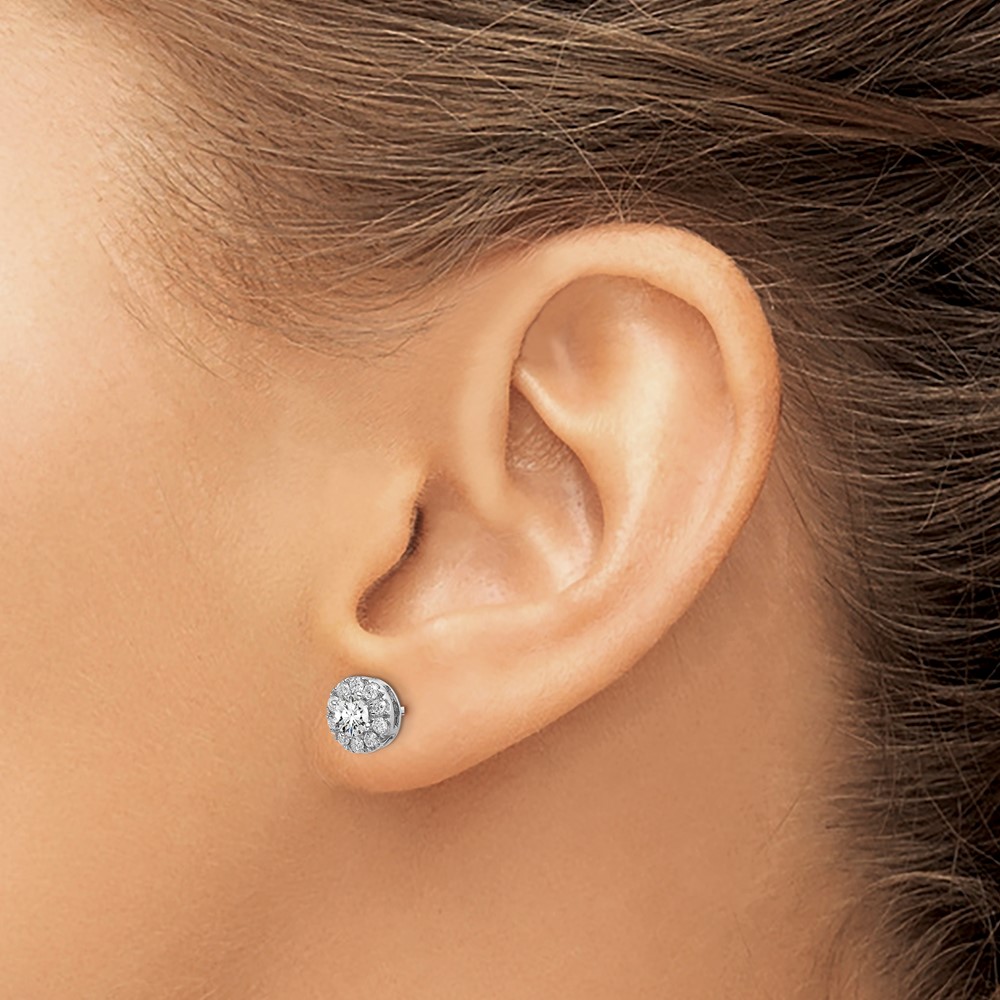 14k White Gold 1 carat Lab Grown Diamond VS/SI+ G+ Round Halo Post Earrings (EM6635-100-WLG)