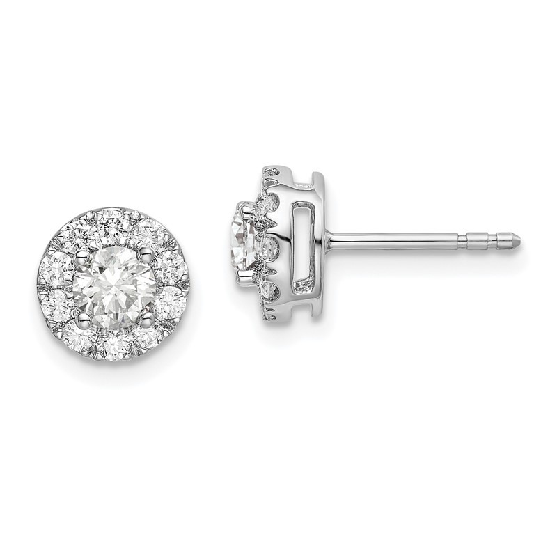 14k White Gold 1 carat Lab Grown Diamond VS/SI+ G+ Round Halo Post Earrings