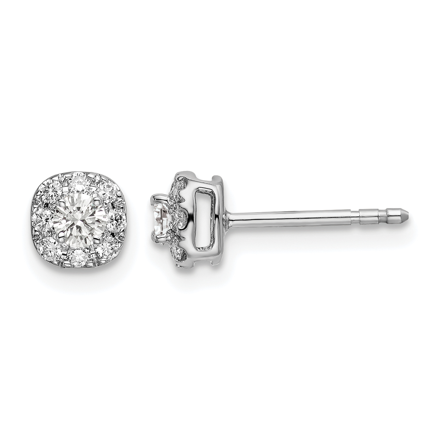 14k White Gold 1/3 carat Lab Grown Diamond VS/SI+ G+ Complete Cushion Halo Post Earrings (EM6636-033-WLG)