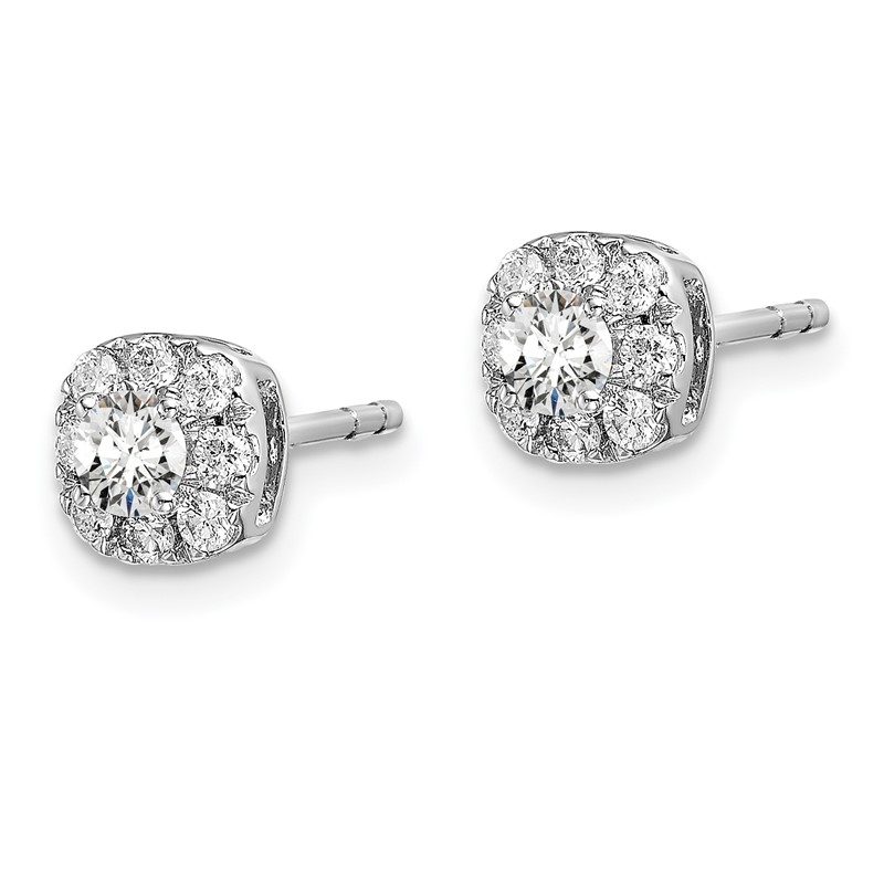14k White Gold 1/2 carat Lab Grown Diamond VS/SI+ G+ Complete Cushion Halo Post Earrings