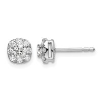 14K White Gold 0.50 Carat Lab Grown Diamond VS SI+ G+ Complete Cushion Halo Post Earrings view 1