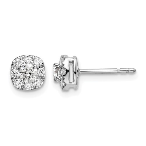 14K White Gold 0.50 Carat Lab Grown Diamond VS SI+ G+ Complete Cushion Halo Post Earrings