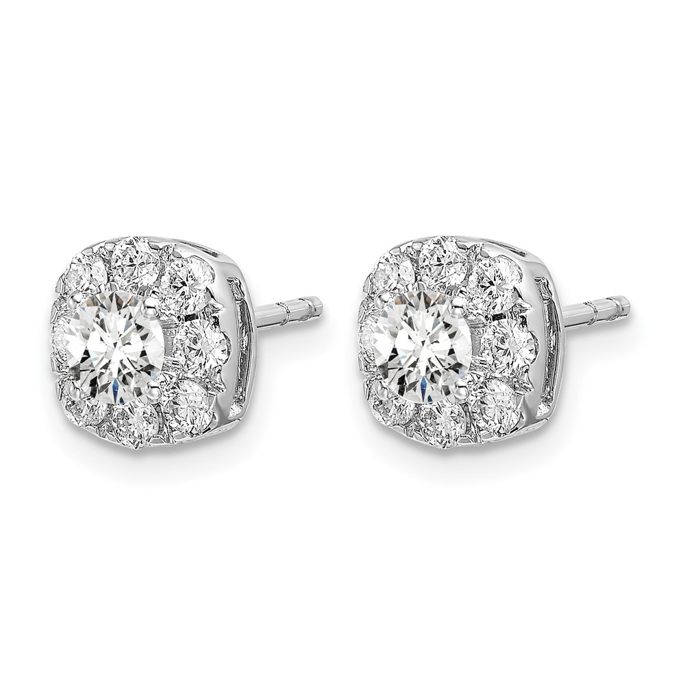 14k White Gold 1 carat Lab Grown Diamond VS/SI+ G+ Complete Cushion Halo Post Earrings (EM6636-100-WLG)