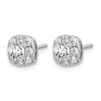 14K White Gold 1 Carat Lab Grown Diamond VS SI+ G+ Complete Cushion Halo Post Earrings view 2