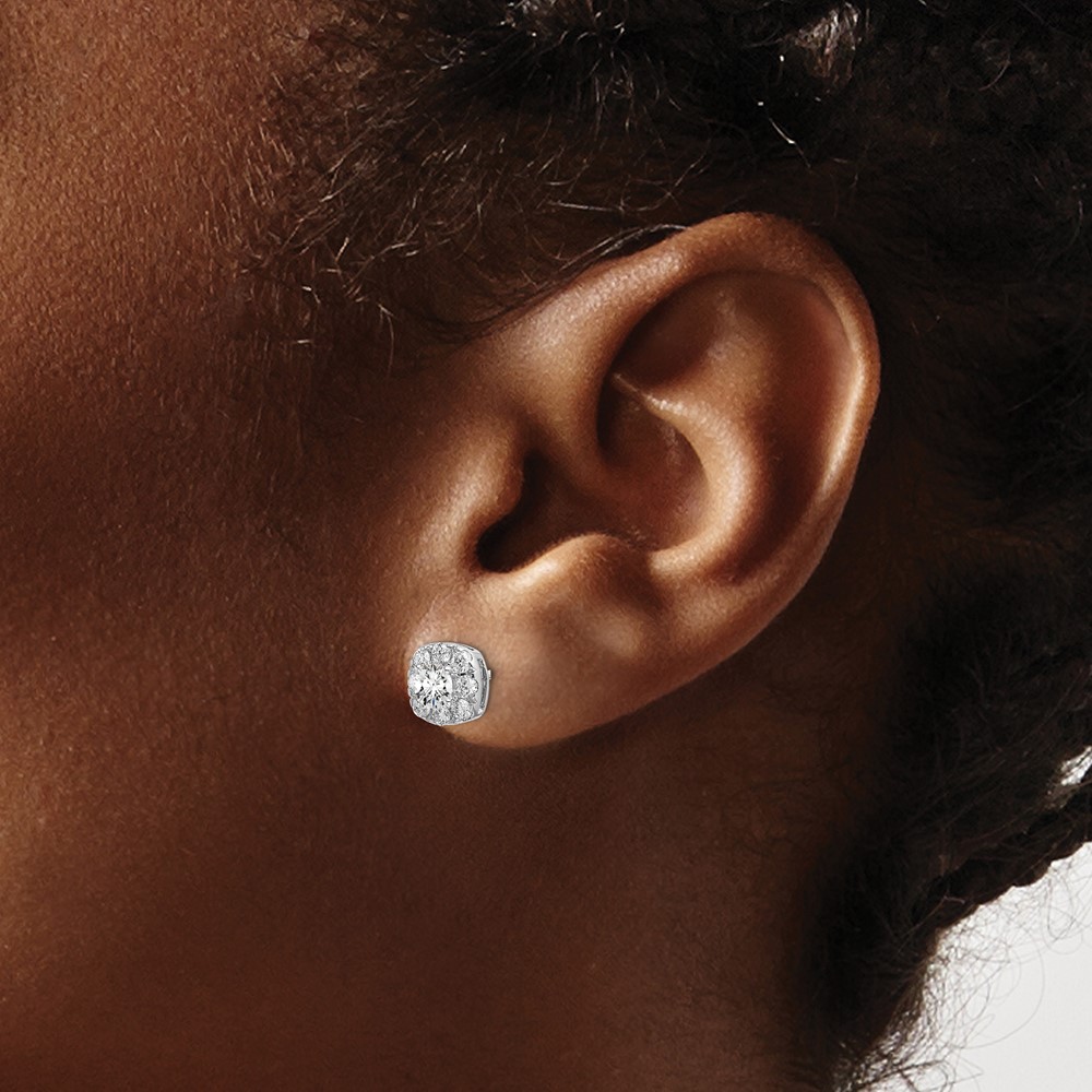 14k White Gold 1 carat Lab Grown Diamond VS/SI+ G+ Complete Cushion Halo Post Earrings (EM6636-100-WLG)