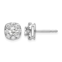 14K White Gold 1 Carat Lab Grown Diamond VS SI+ G+ Complete Cushion Halo Post Earrings view 1
