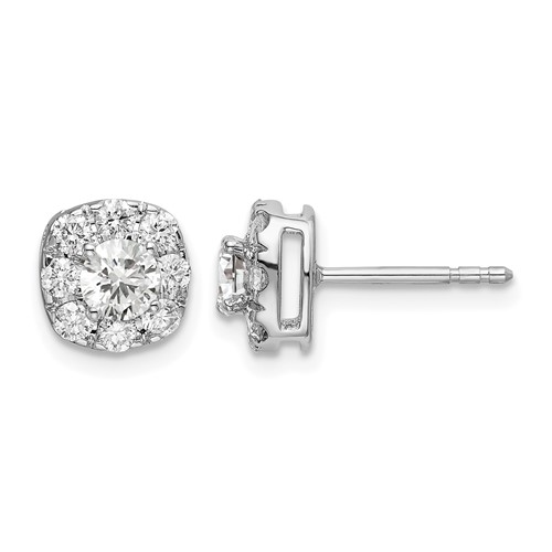 14K White Gold 1 Carat Lab Grown Diamond VS SI+ G+ Complete Cushion Halo Post Earrings