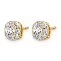 14K Yellow Gold 1 Carat Lab Grown Diamond VS SI+ G+ Complete Cushion Halo Post Earrings view 2