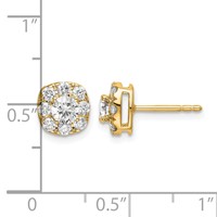 14K Yellow Gold 1 Carat Lab Grown Diamond VS SI+ G+ Complete Cushion Halo Post Earrings view 4