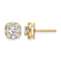 14K Yellow Gold 1 Carat Lab Grown Diamond VS SI+ G+ Complete Cushion Halo Post Earrings view 1