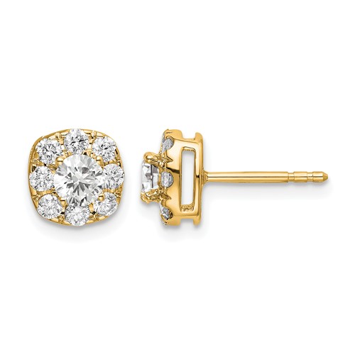 14K Yellow Gold 1 Carat Lab Grown Diamond VS SI+ G+ Complete Cushion Halo Post Earrings