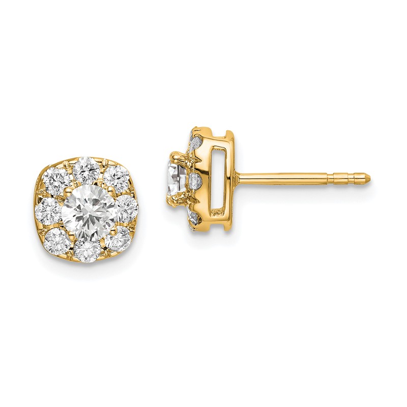 14k 1 carat Lab Grown Diamond VS/SI+ G+ Complete Cushion Halo Post Earrings