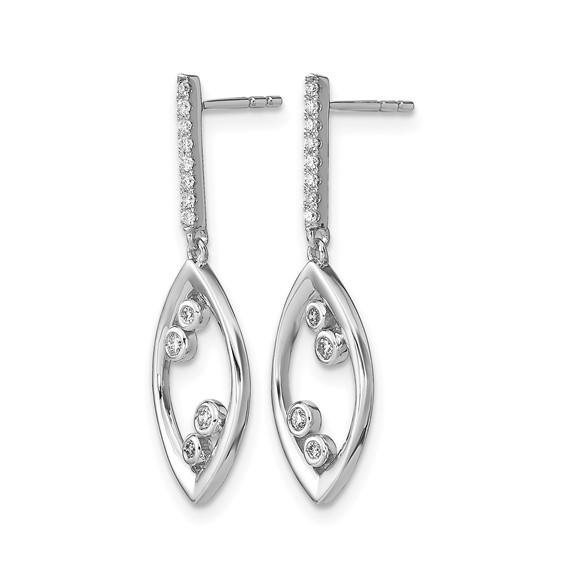 14k White Gold Polished Fancy 1/6 carat Diamond Dangle Post Earrings