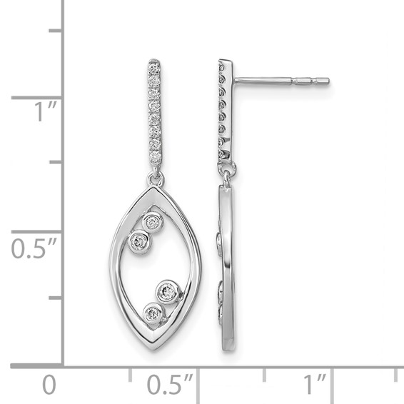 14k White Gold Polished Fancy 1/6 carat Diamond Dangle Post Earrings