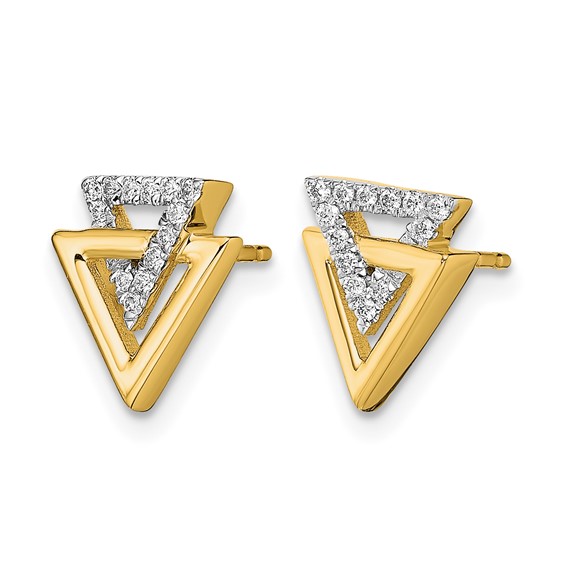 14k Polished 1/10 carat Diamond Double Triangle Post Earrings