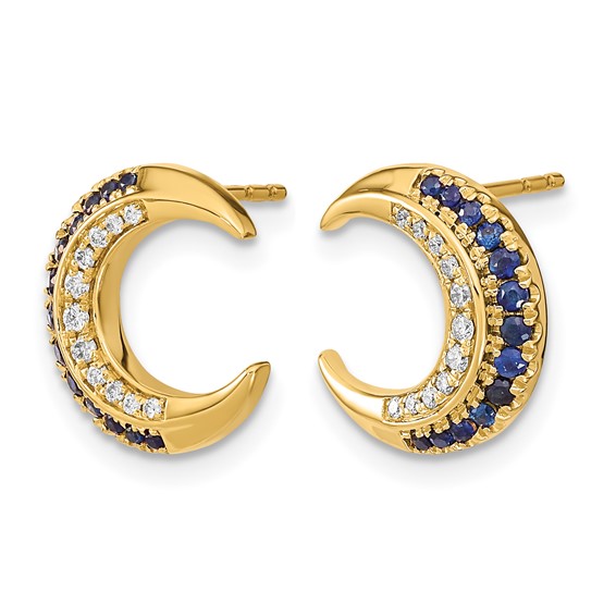 14k Polished Moon Sapphire and Diamond Post Earrings