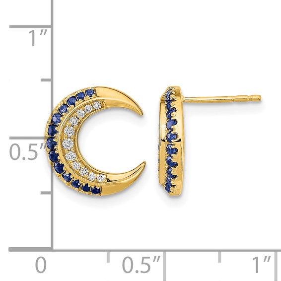 14k Polished Moon Sapphire and Diamond Post Earrings