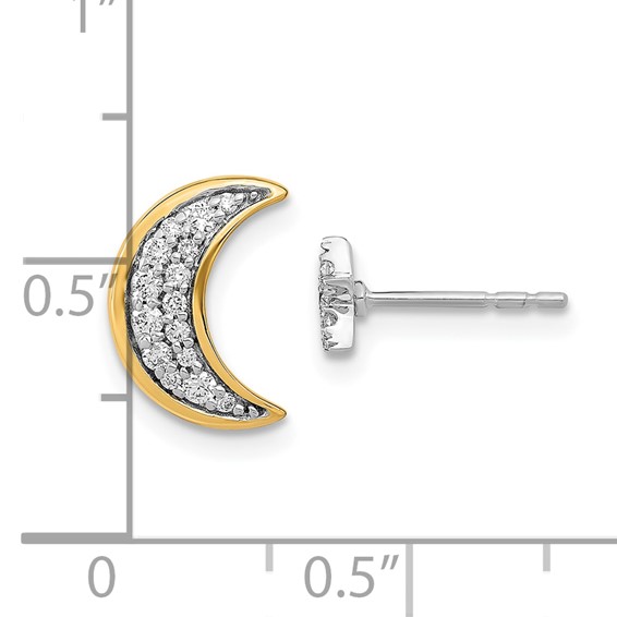 14k Two-tone 1/6 carat Diamond Crescent Moon and Star Mis-match Post Earrings