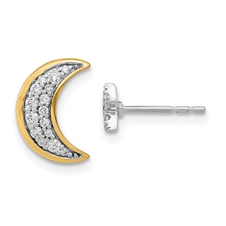 14k Two-tone 1/6 carat Diamond Crescent Moon and Star Mis-match Post Earrings