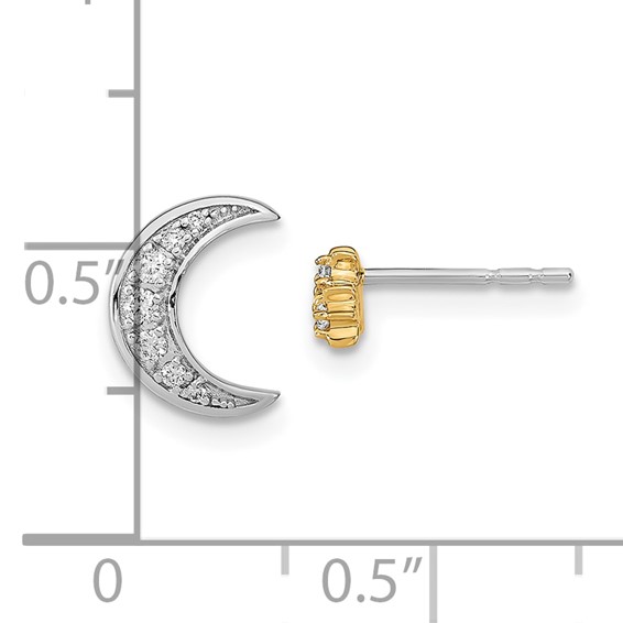14k Two-tone 1/10 carat Diamond Crescent Moon and 3-Stars Mis-match Post Earrings