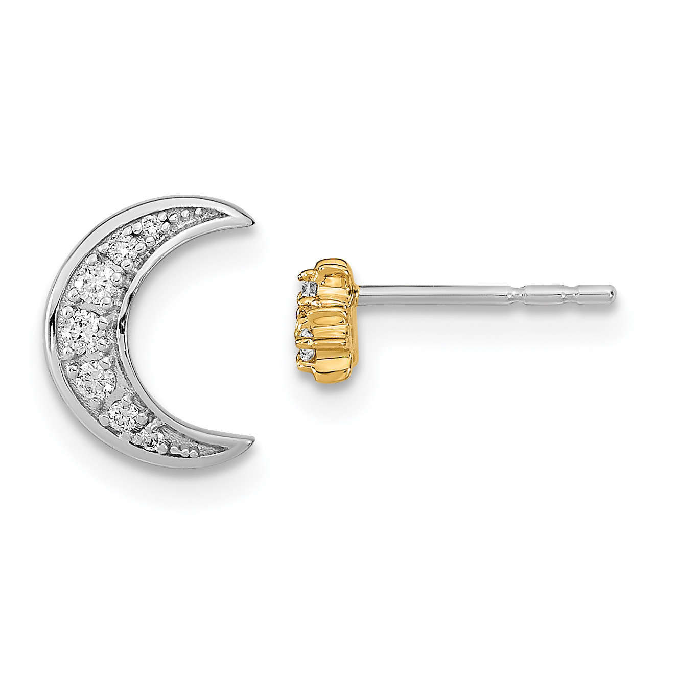 14k Two-tone Moon and 3-Stars Diamond Mis-match Post Earrings (EM6851-008-WYA)