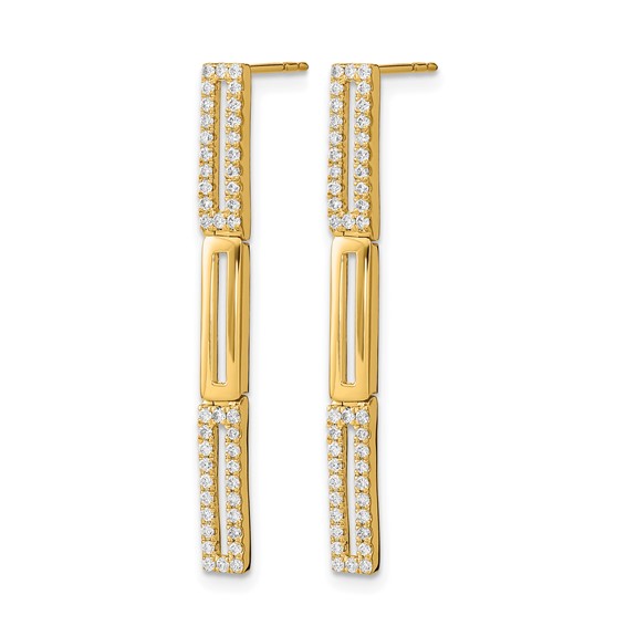 14k Polished 3 Rectangle Link 1/2 carat Diamond Post Earrings