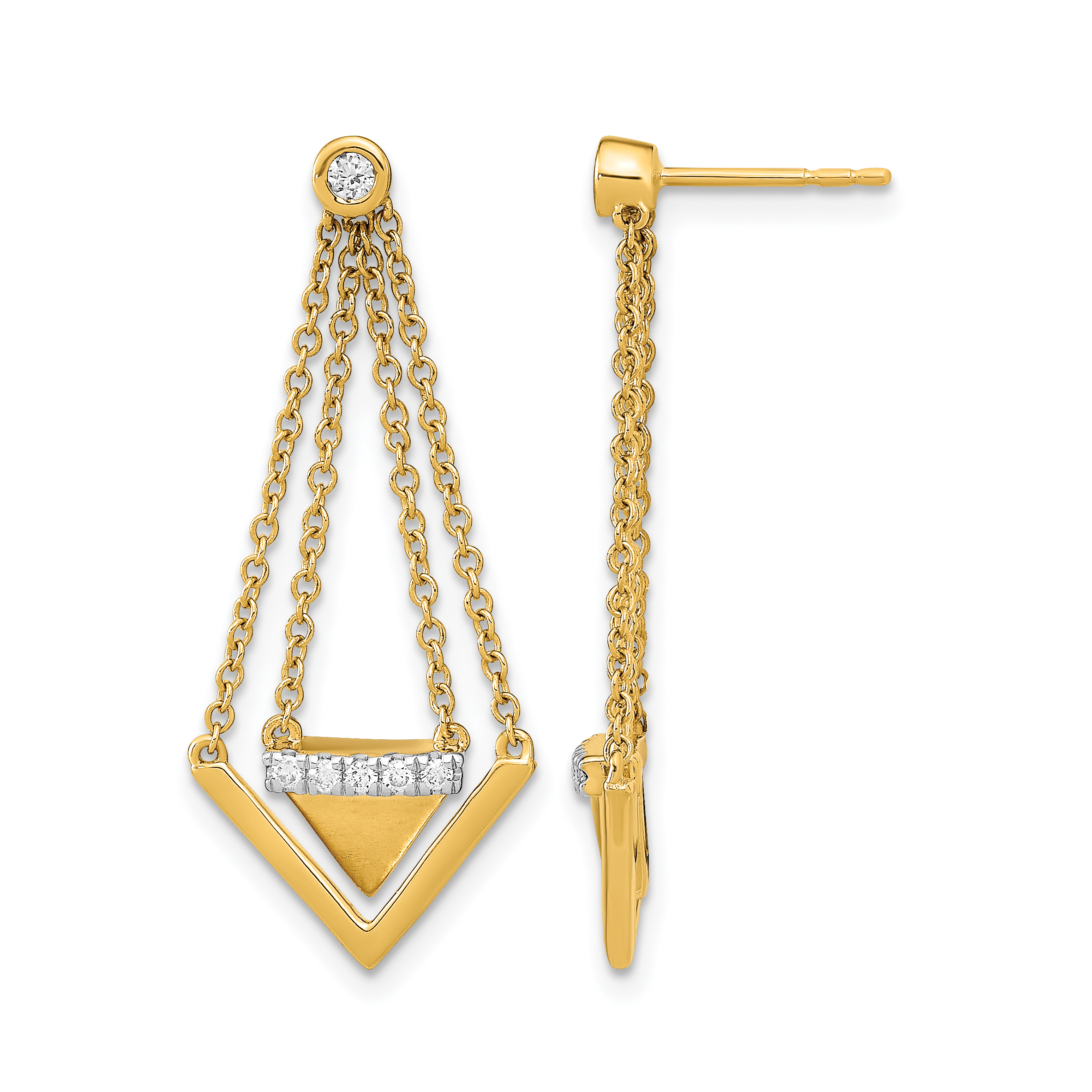 14k Satin/Polished Diamond Triangle Chain Dangle Post Earrings (EM6864-016-YA)