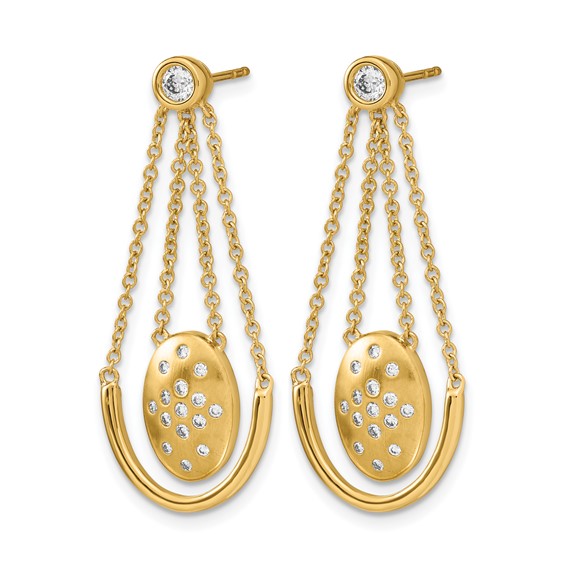 14k Satin/Polished 1/3 carat Diamond Oval with Chain Dangle Post Earrings