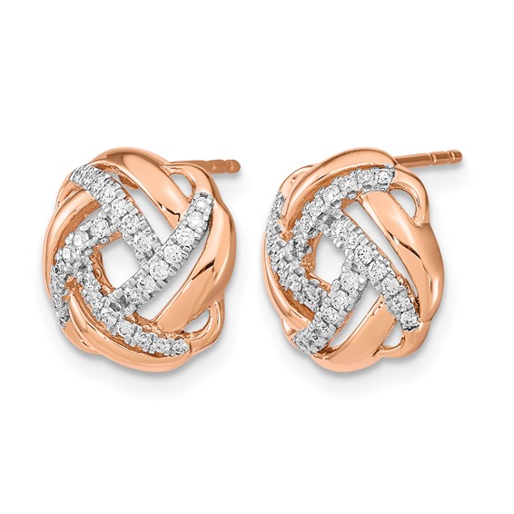 14k Rose Gold Polished 1/4 carat Diamond Love Knot Post Earrings
