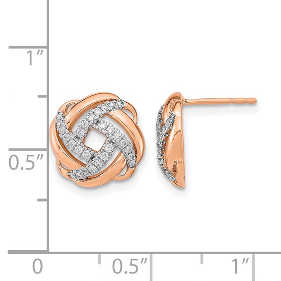 14k Rose Gold Polished 1/4 carat Diamond Love Knot Post Earrings