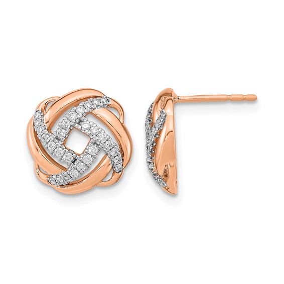 14k Rose Gold Polished 1/4 carat Diamond Love Knot Post Earrings
