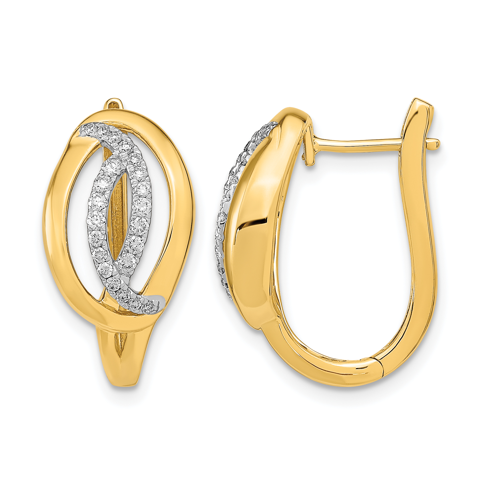 14k Polished Diamond Oval Hinged Hoop Earrings (EM6891-032-YA)