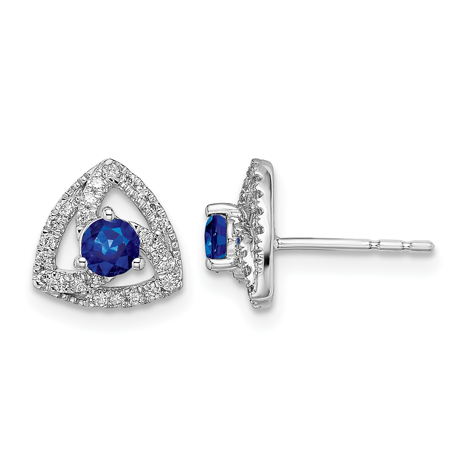 14k White Gold Diamond and Blue Sapphire Triangle Post Earrings (EM6898-SA-017-WA)