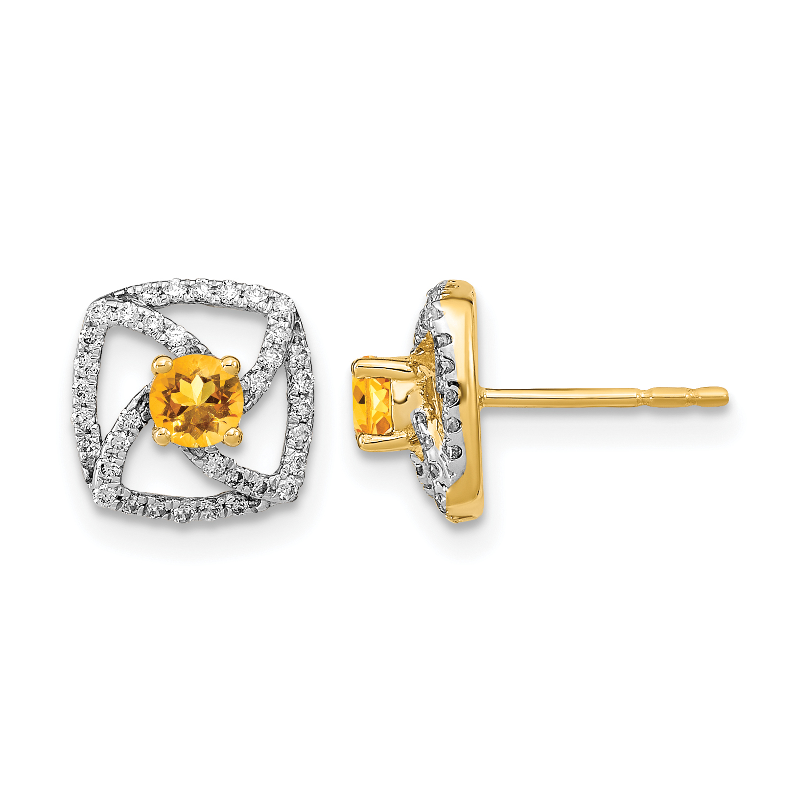 14k Polished Diamond and Citrine Square Post Earrings (EM6900-CI-020-YA)