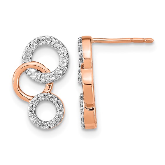 14k Rose Gold 1/4 carat Diamond Circles Post Earrings