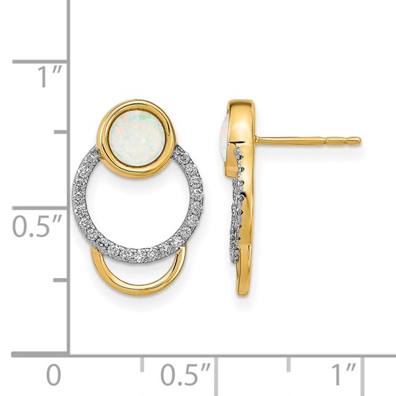 14k Polished 1/5 carat Diamond and Opal Circle Post Earrings