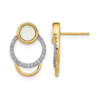 14k Polished 1/5 carat Diamond and Opal Circle Post Earrings