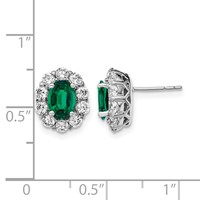 14K White Gold 1.20 Carat Lab Grown Diamond VS SI+ G+ and Oval Created Emerald Complete Halo Post Earrings view 4