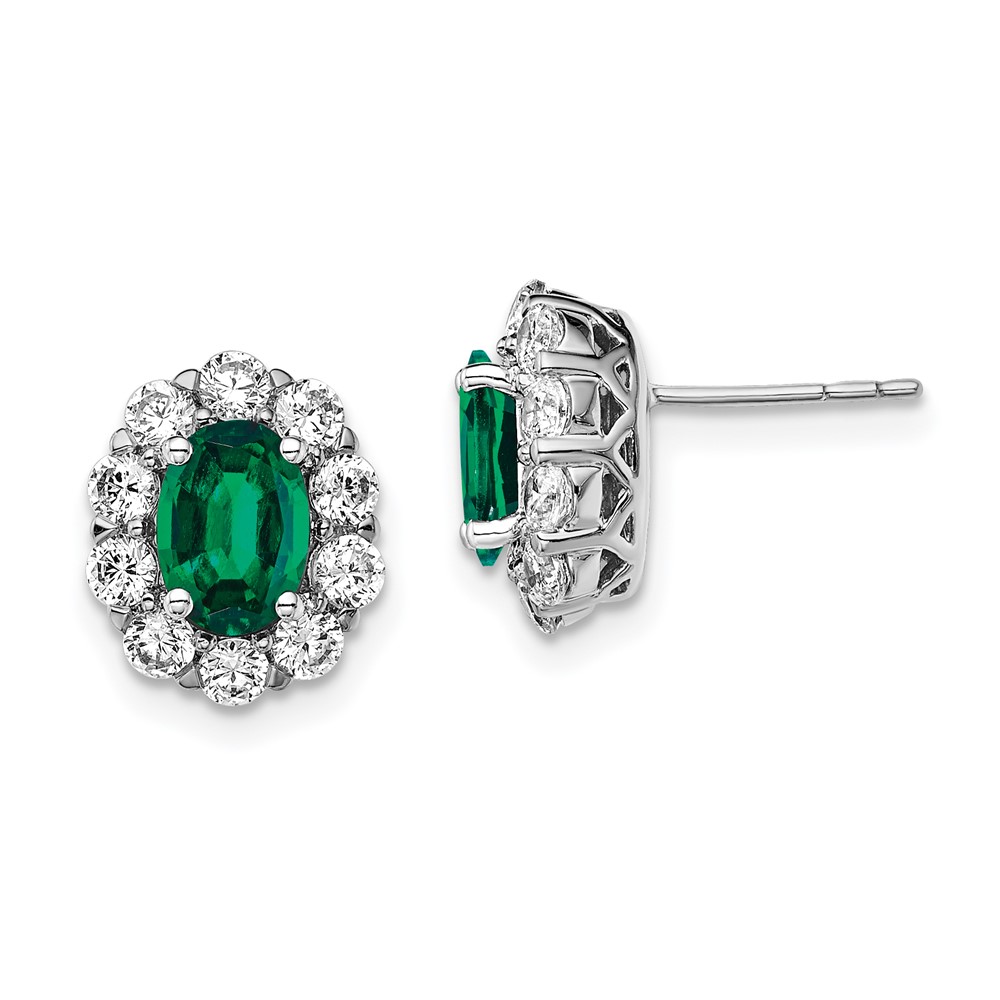 14kw Created Oval Emerald & Lab Grown Fashion Earrings