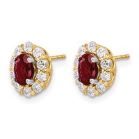 14K Yellow Gold 0.75 Carat Lab Grown Diamond VS SI+ G+ and Oval Created Ruby Complete Halo Post Earrings view 2